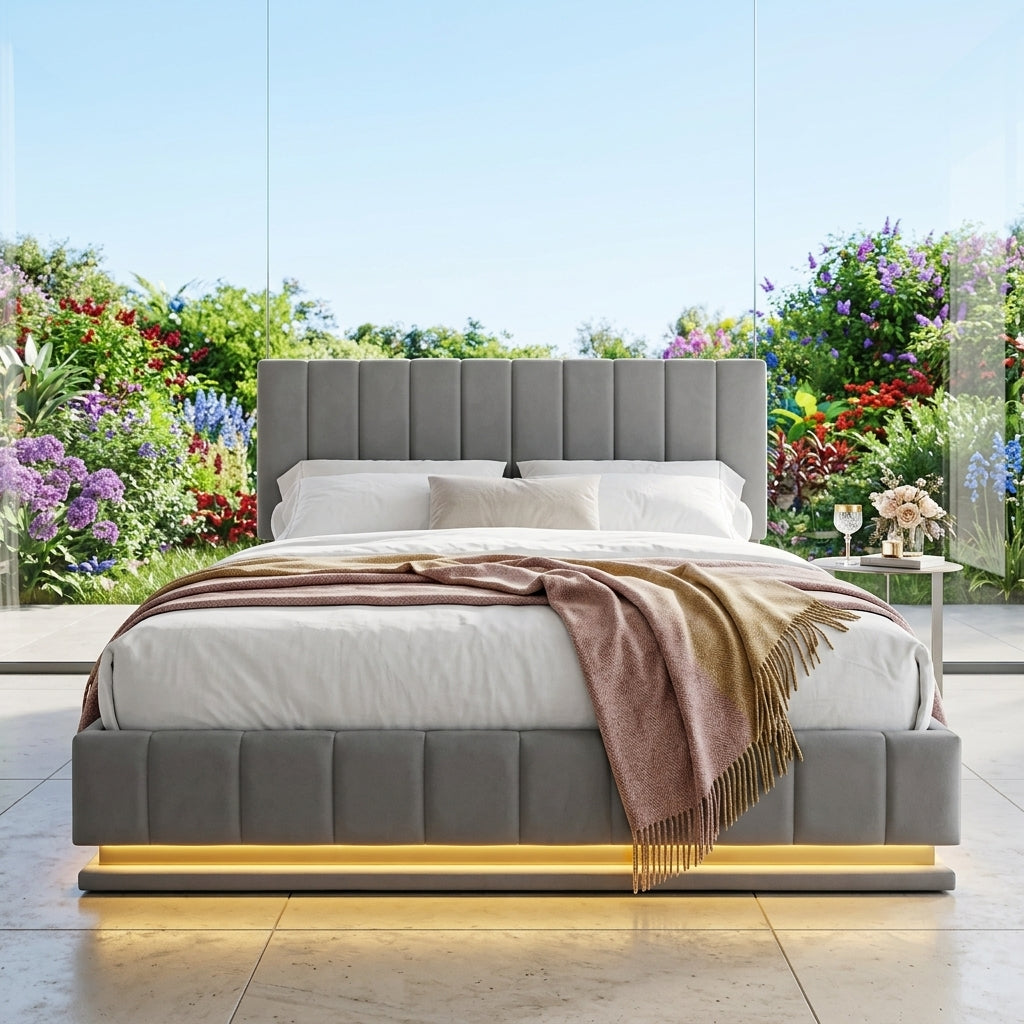 Audreamy Selene Ottoman Bed Grey Leather