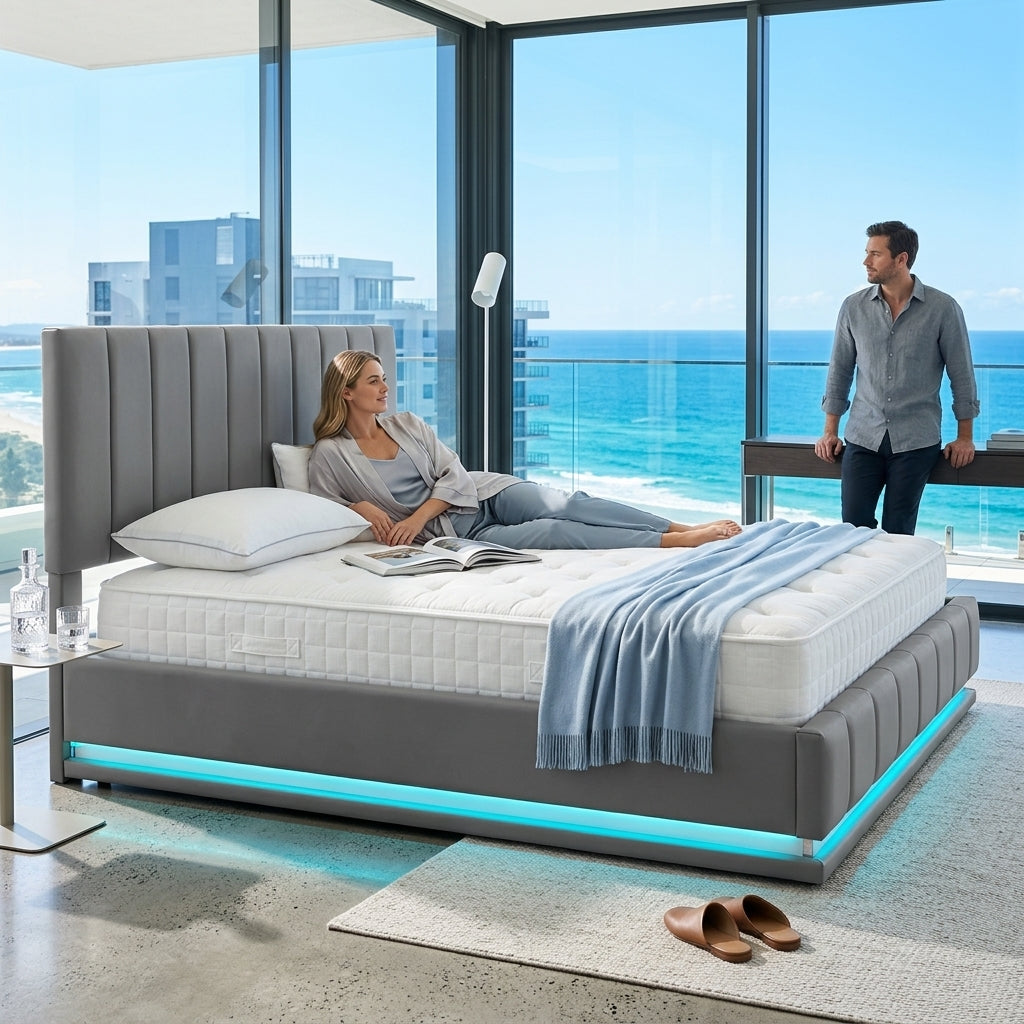 Audreamy Selene Ottoman Bed Grey Leather