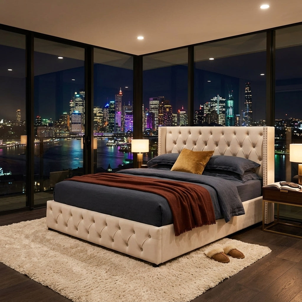 Audreamy Verona Ottoman Bed Beige Velvet
