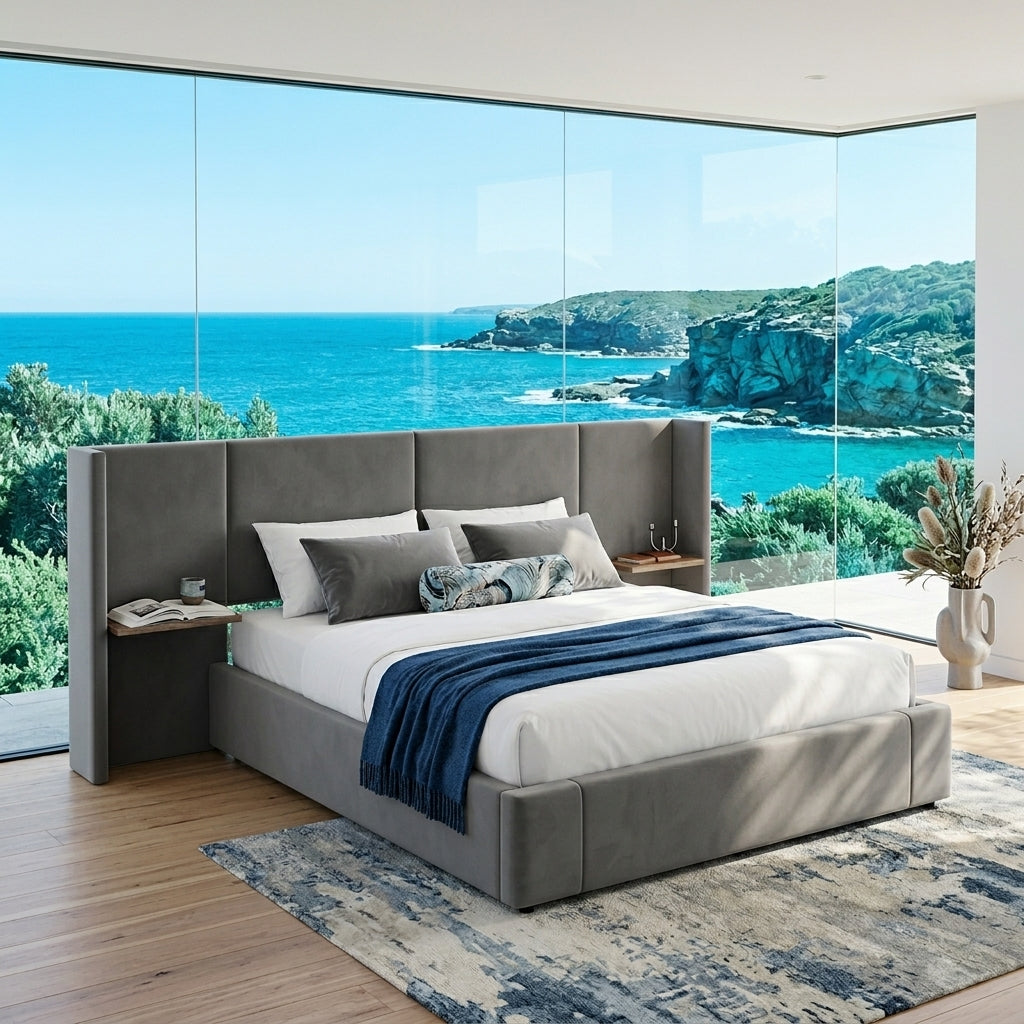 Audreamy Quorra Ottoman Bed Grey Velvet