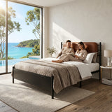 Metal bed, With a PU-upholstered headboard,  Black Iron+PU