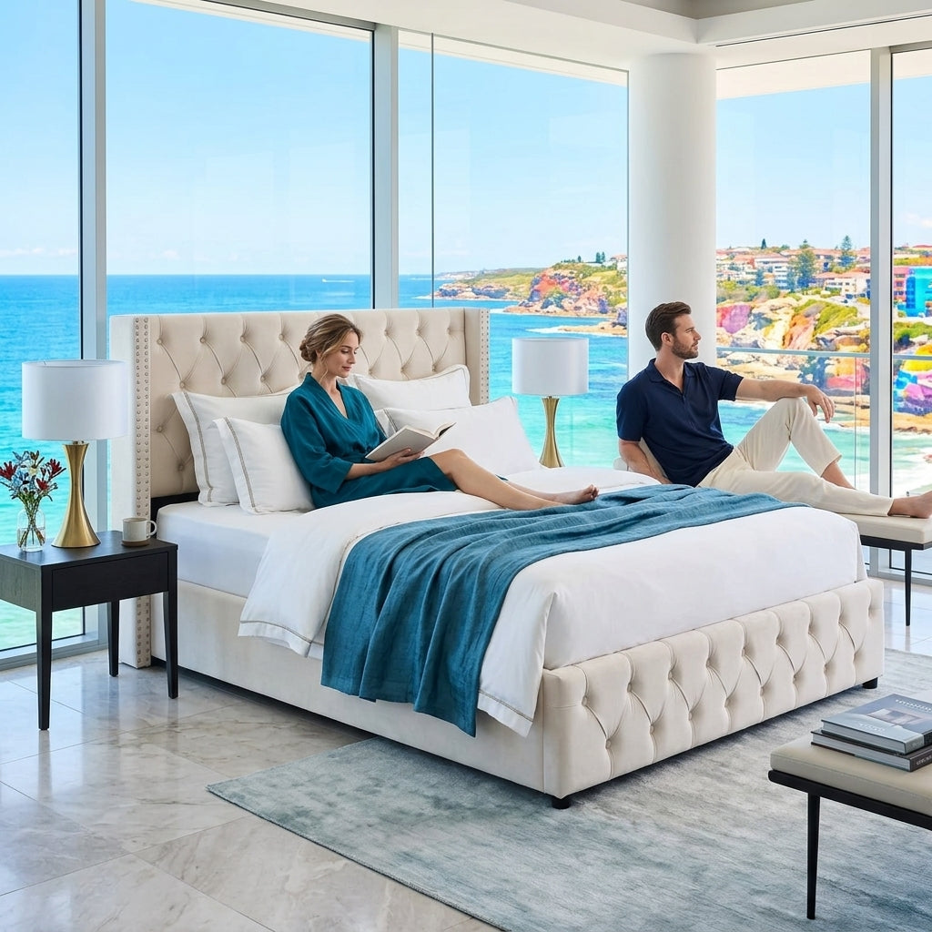 Audreamy Verona Ottoman Bed Beige Velvet