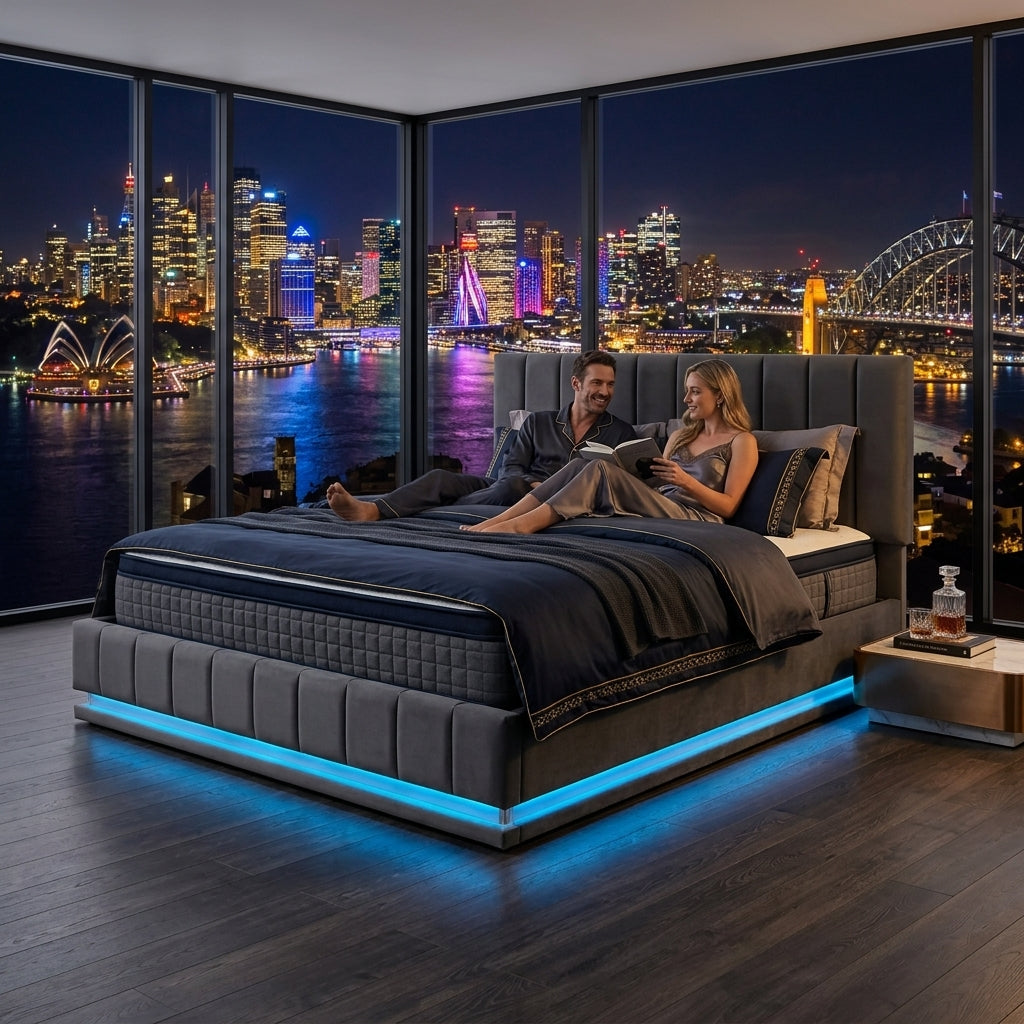 Audreamy Selene Ottoman Bed Grey Leather