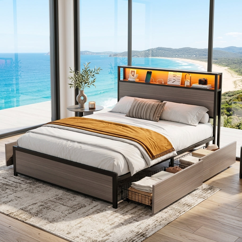 Audreamy Metal Bed Multifunctional bed Grey