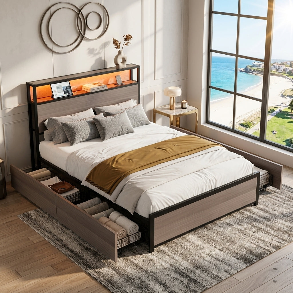 Audreamy Metal Bed Multifunctional bed Grey