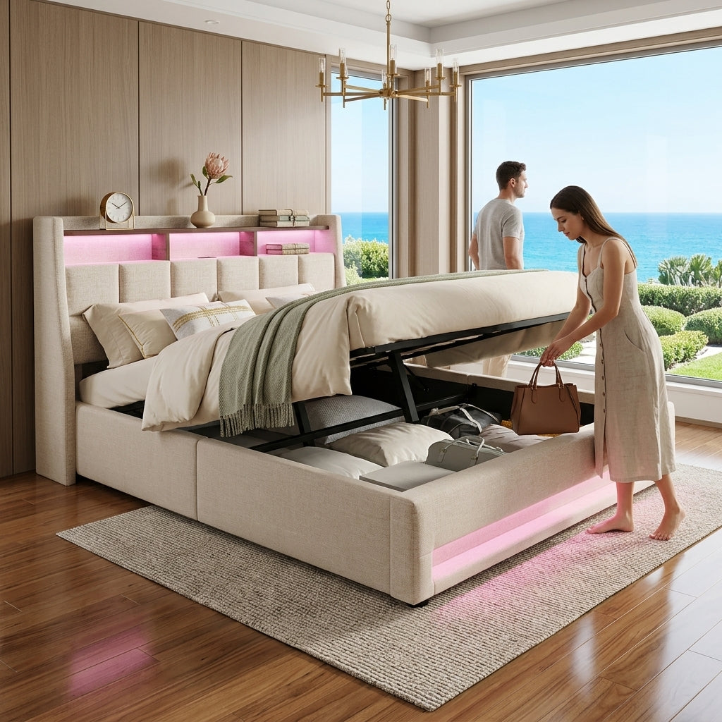 Audreamy Neo Ottoman Bed Beige Linen