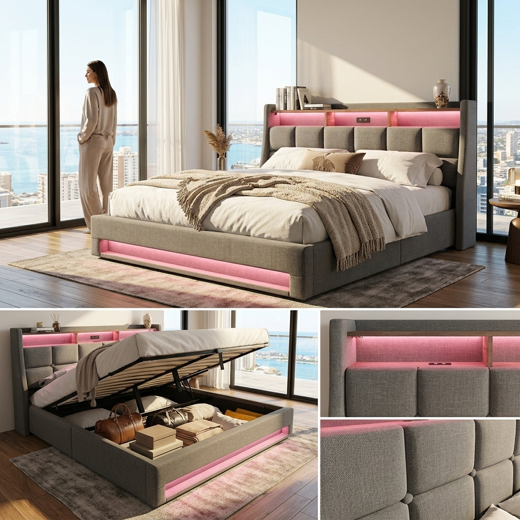 Audreamy Neo Ottoman Bed Grey Linen