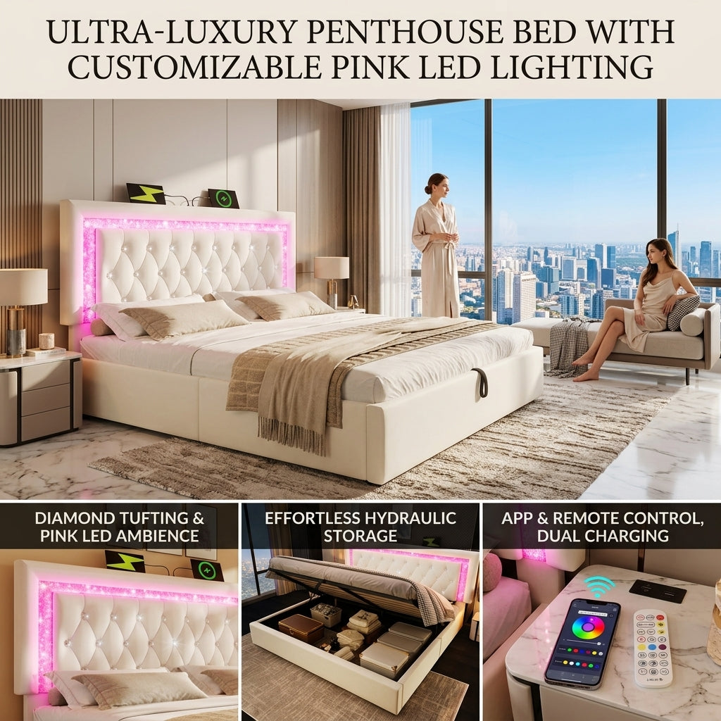 Audreamy Orionis Ottoman Bed Beige Velvet
