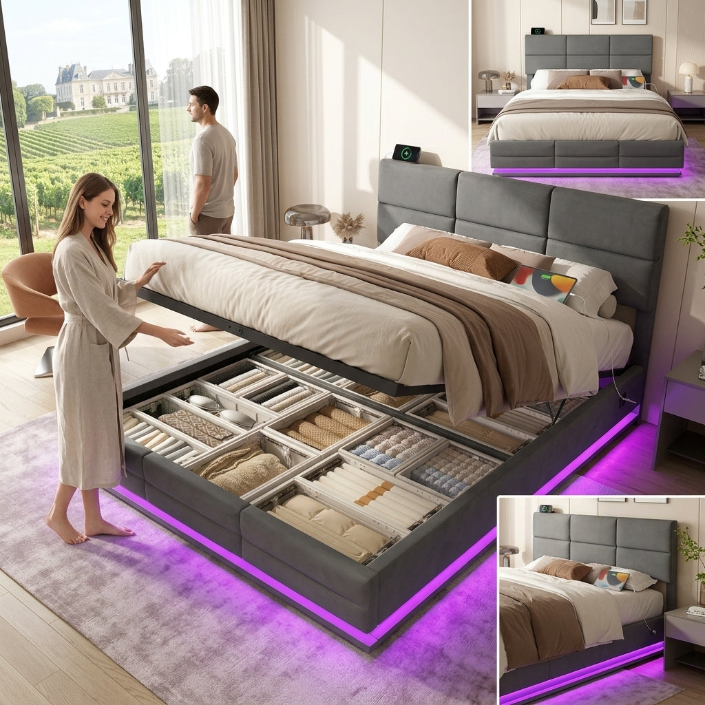 Audreamy Orion Ottoman Bed Grey Velvet