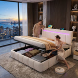 Upholstered Bed Frame with Hydraulic Storage, Ottoman Bed Beige