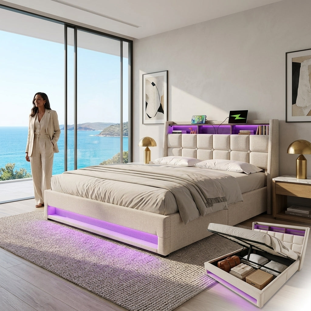 Audreamy Neo Ottoman Bed Beige Linen
