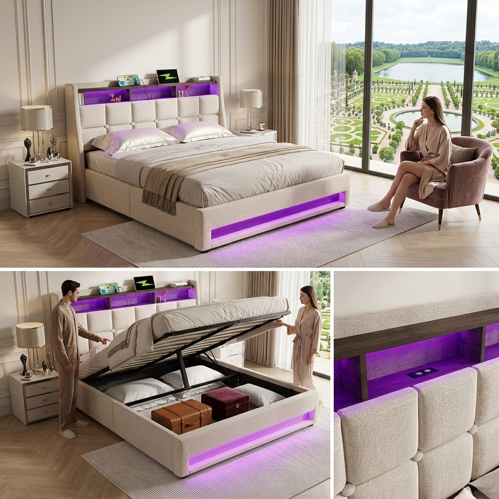 Audreamy Neo Ottoman Bed Beige Linen