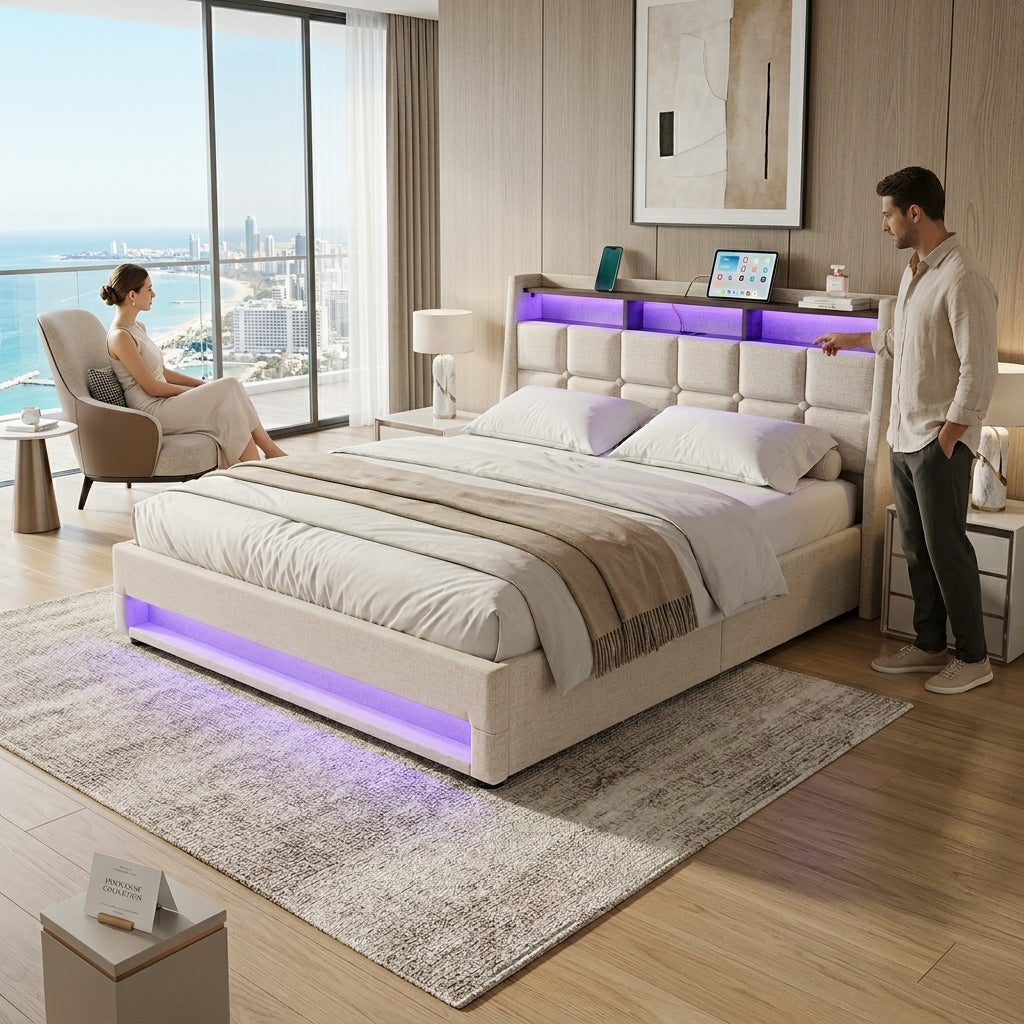Audreamy Neo Ottoman Bed Beige Linen