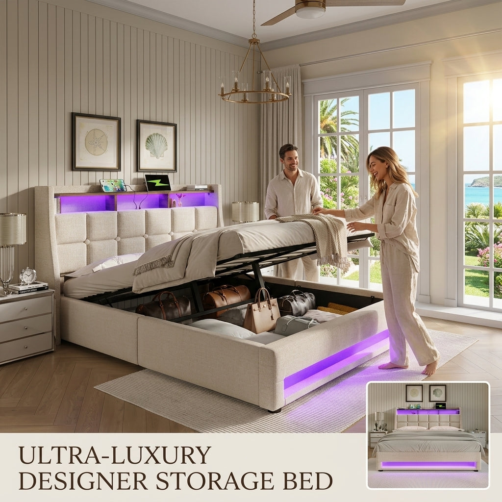 Audreamy Neo Ottoman Bed Beige Linen