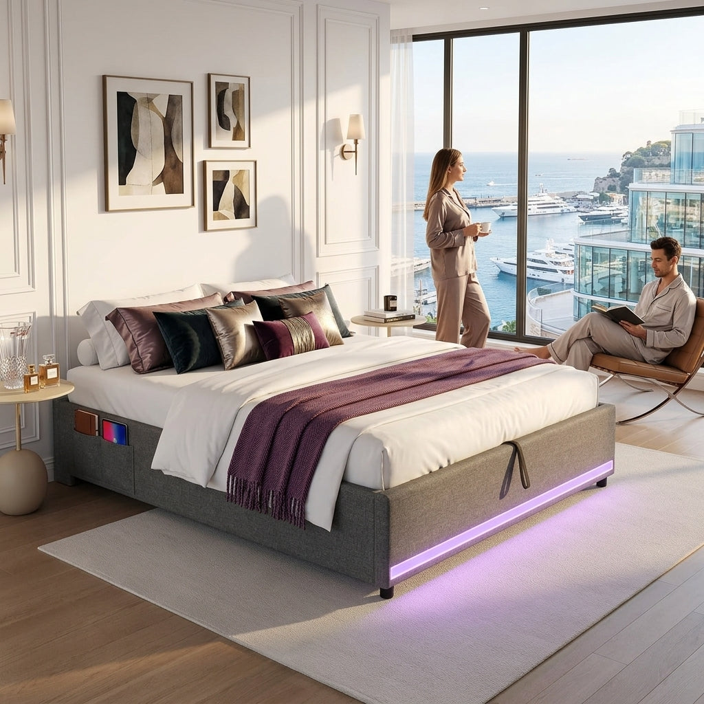 Ottoman Bed Grey Linen