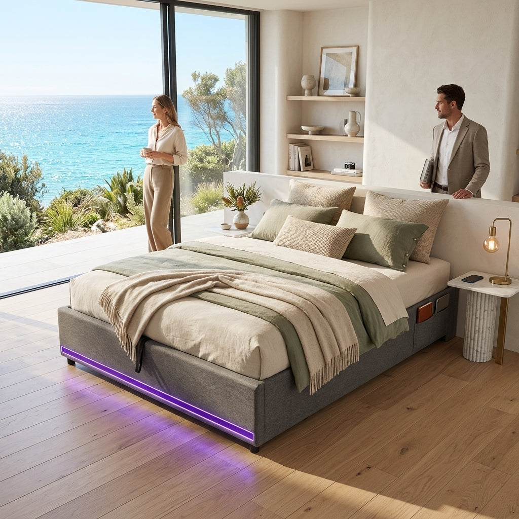 Ottoman Bed Grey Linen