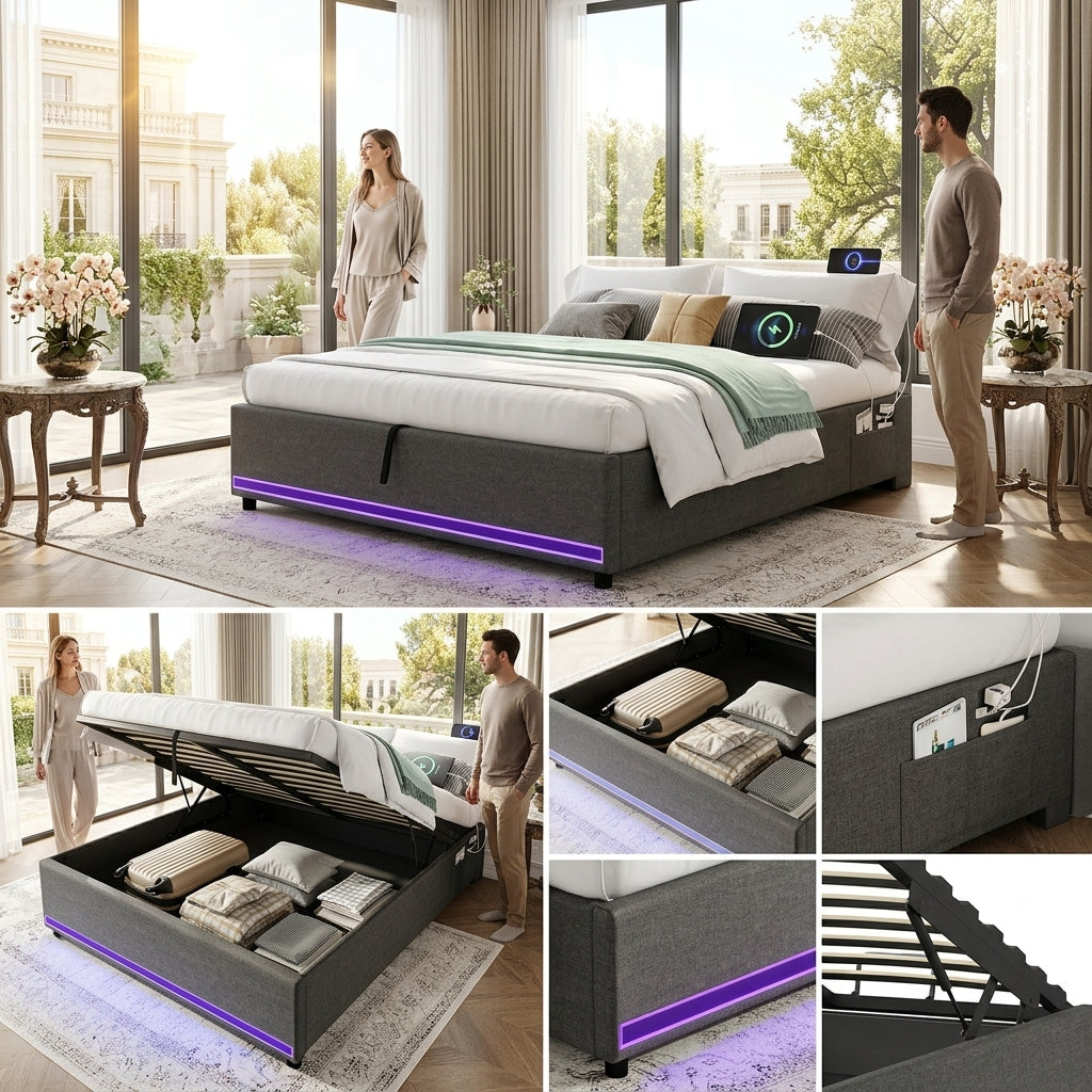 Ottoman Bed Grey Linen