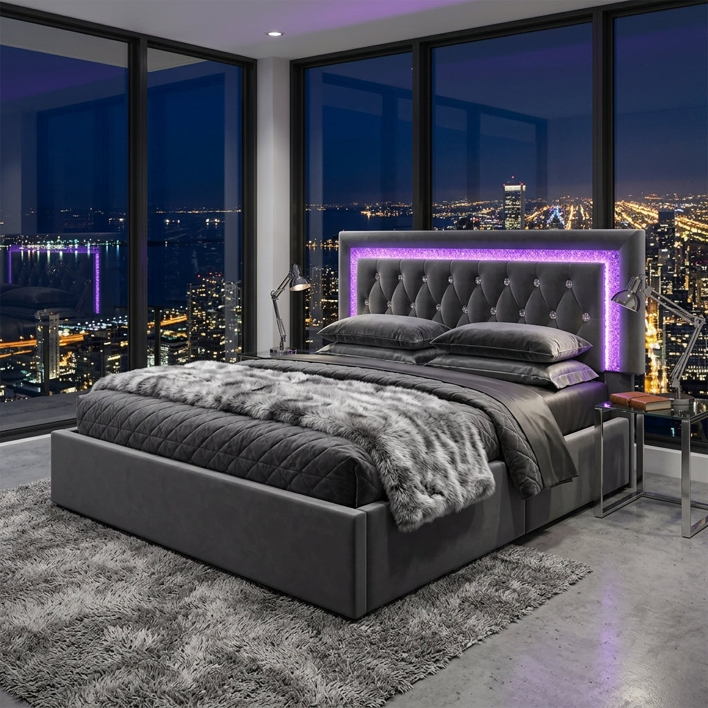 Audreamy Orionis Ottoman Bed Grey Velvet