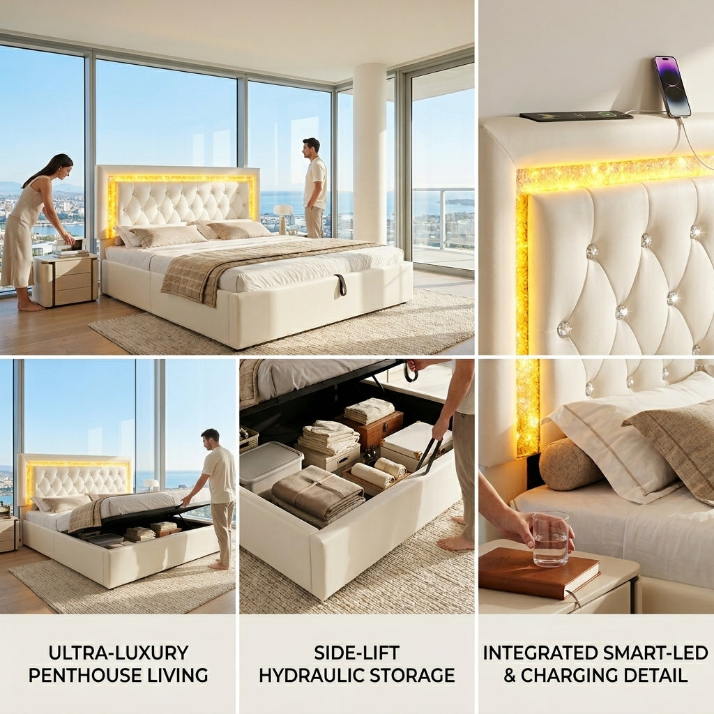 Audreamy Orionis Ottoman Bed Beige Velvet