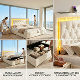 Audreamy Orionis Ottoman Bed Beige Velvet