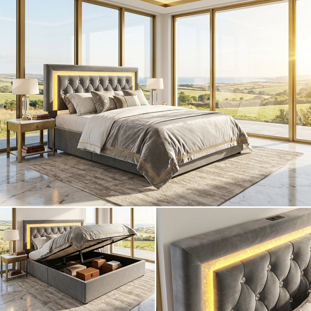 Audreamy Orionis Ottoman Bed Grey Velvet