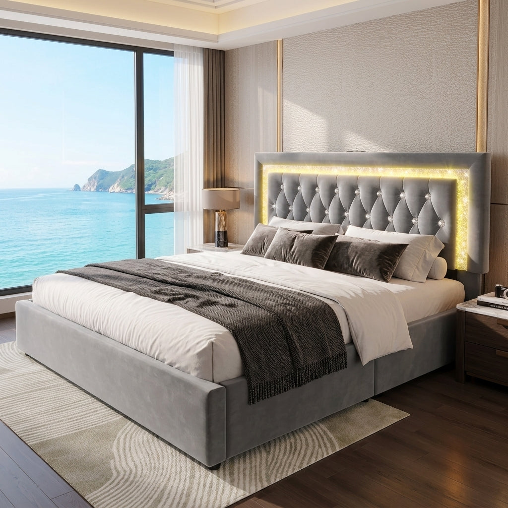 Audreamy Orionis Ottoman Bed Grey Velvet
