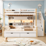 Audreamy Kuga Loft Bed, Solid Wood Frame with Drawers, Storage Stairs, Shelves & Lockers, Safety Guardrails