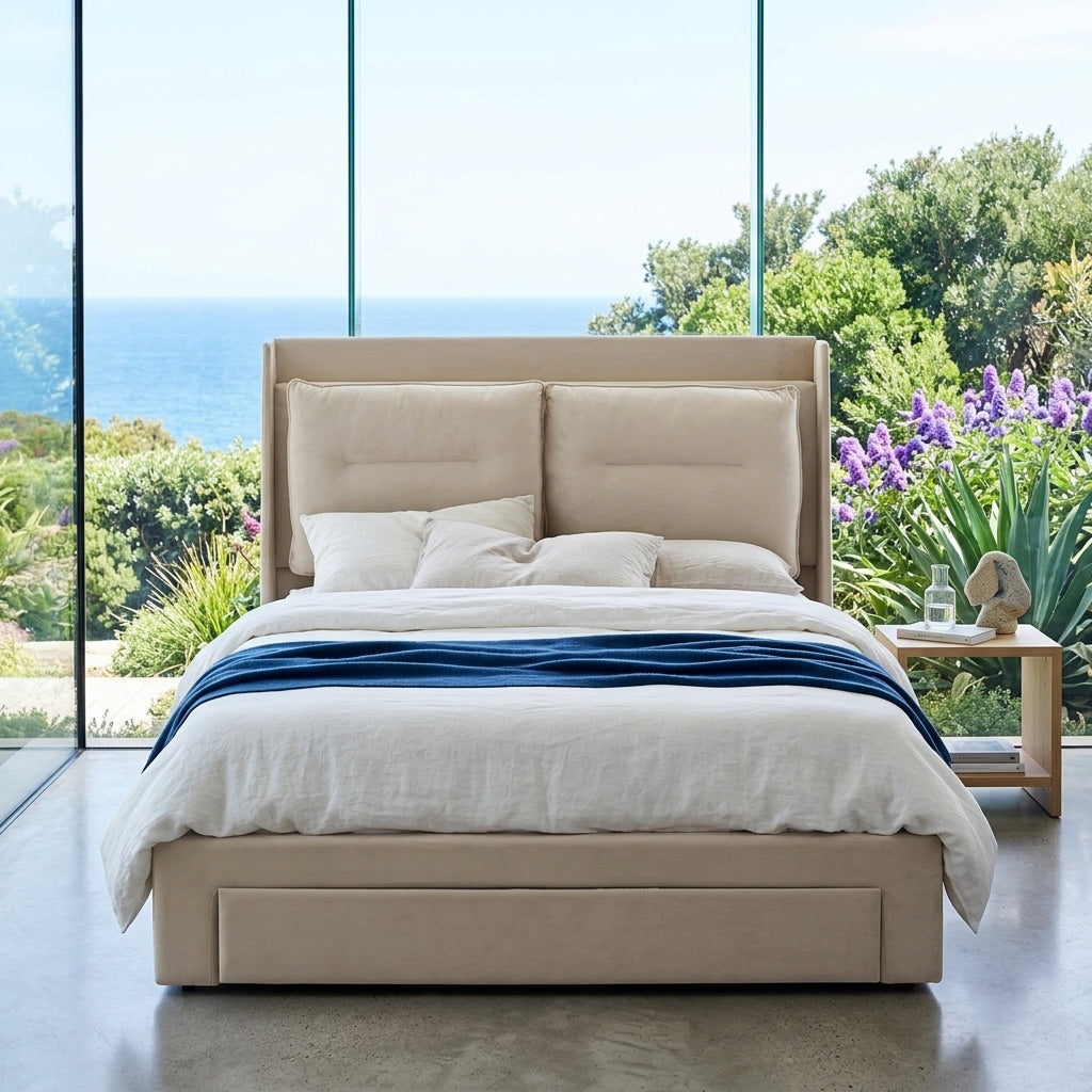 Audreamy Camden Ottoman Bed Beige Velvet