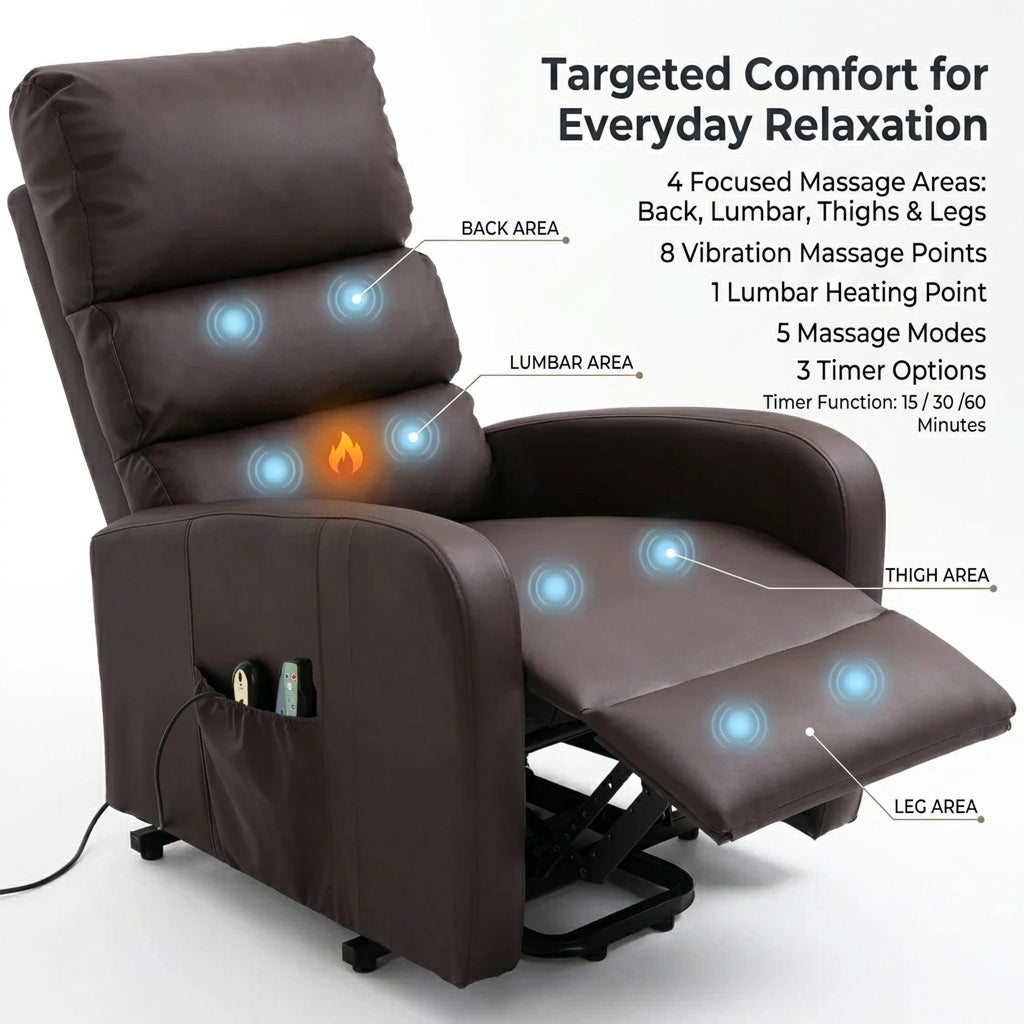 Recliner Armchair Power Massage Lift with Heat & Vibration for Elderly, Heavy Duty and Safety Motion Reclining Mechanism