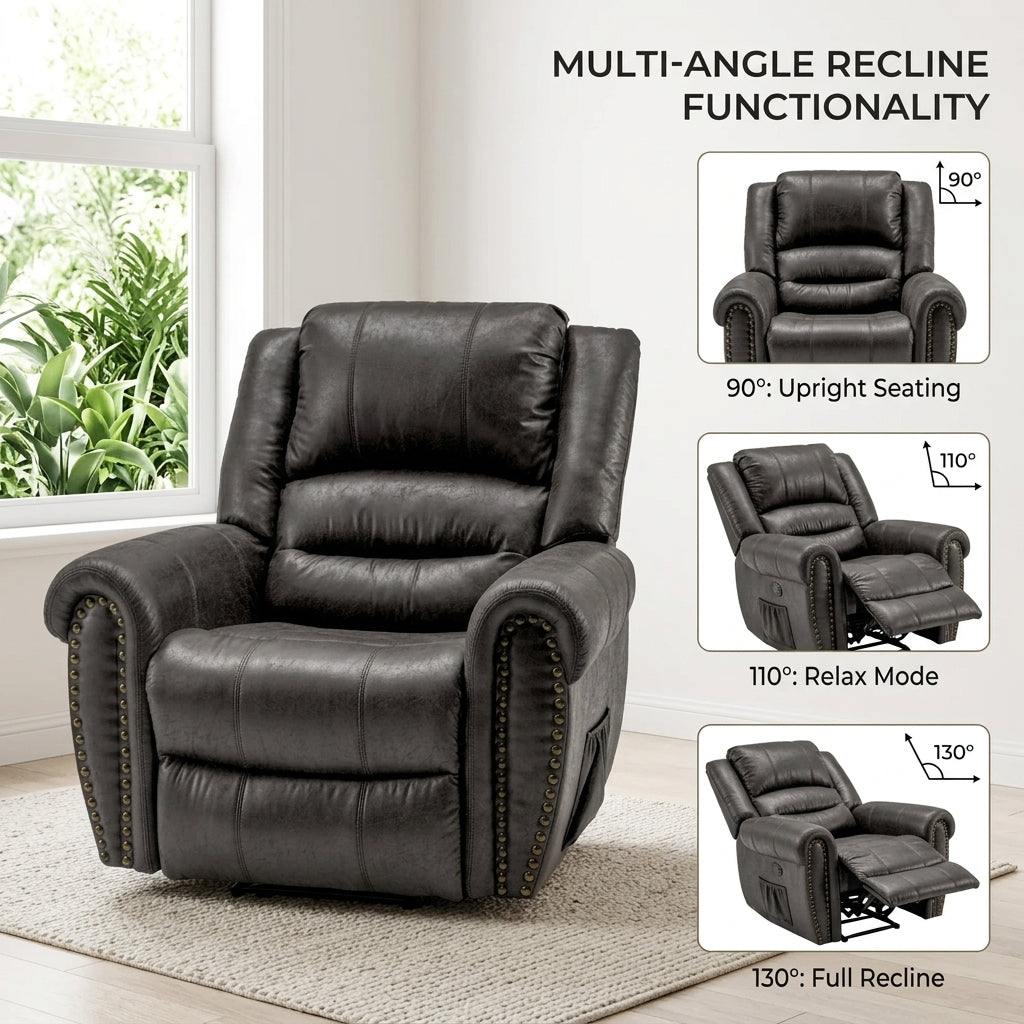 Large Power Lift Recliner Chairs with Massage and Heat for Elderly Big People, Massage Chair Heavy Duty Electric Faux Leather Reclining Chairs with USB Port and 2 Side Pockets