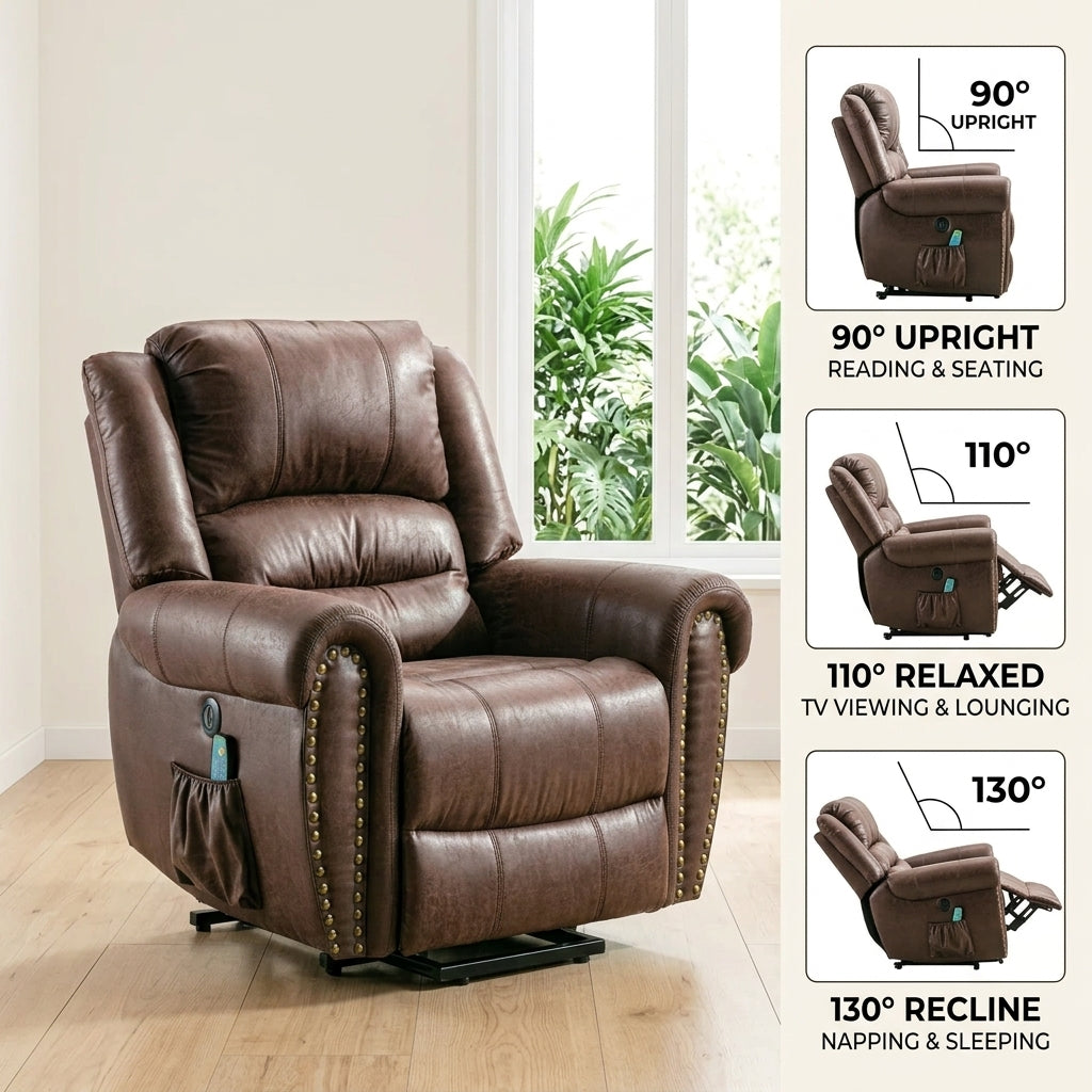 Recliner Armchair Large Power Lift with Massage and Heat, Massage  Chair Heavy Duty Electric Faux Leather Reclining Chairs