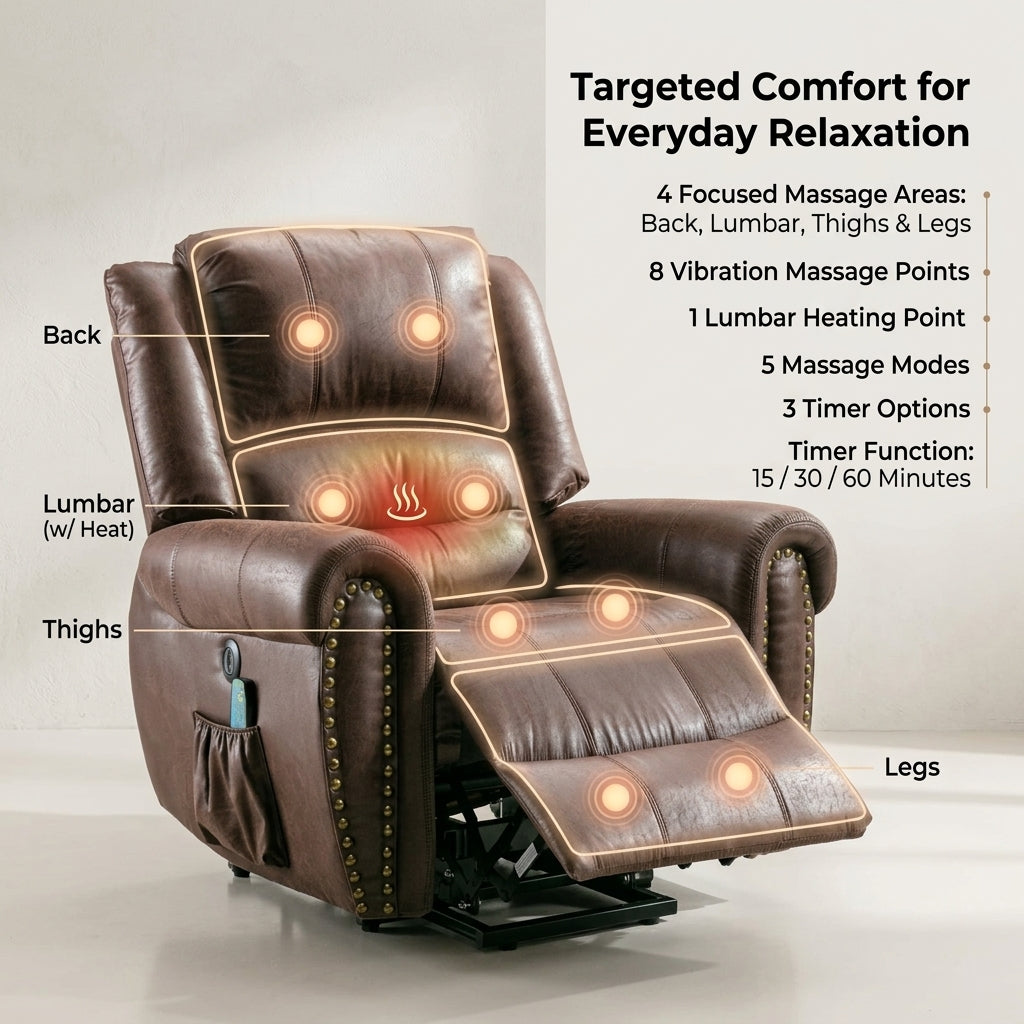Recliner Armchair Large Power Lift with Massage and Heat, Massage  Chair Heavy Duty Electric Faux Leather Reclining Chairs