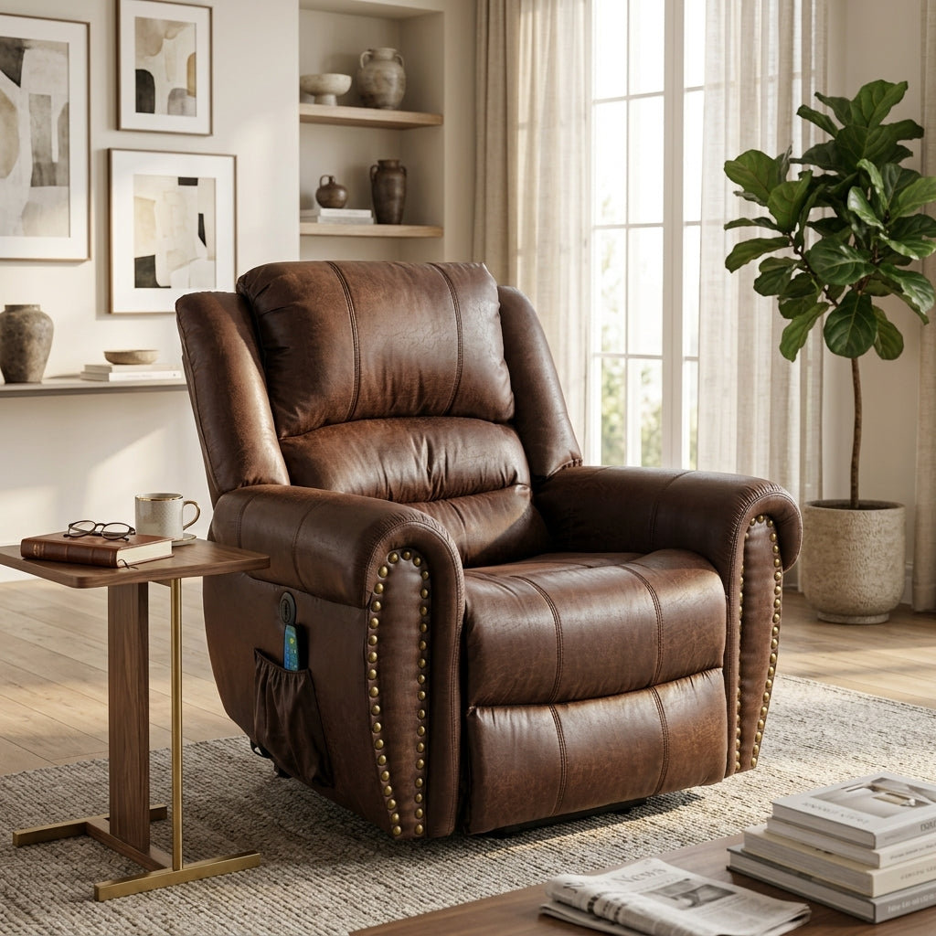 Recliner Armchair Large Power Lift with Massage and Heat, Massage  Chair Heavy Duty Electric Faux Leather Reclining Chairs