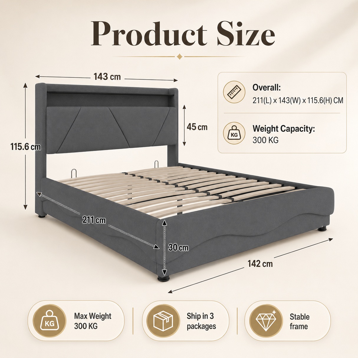 Audreamy Vivi Ottoman Bed Frame Grey Velvet
