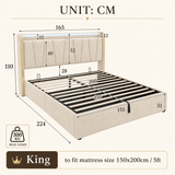 Upholstered Bed Frame with Hydraulic Storage, Ottoman Bed Beige Linen