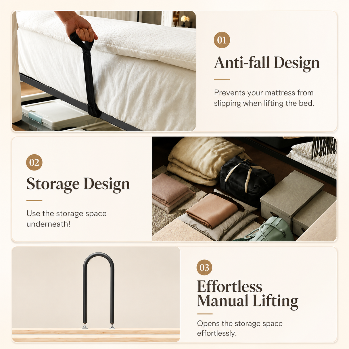 Upholstered Bed with USB charging function Ottoman Bed Grey