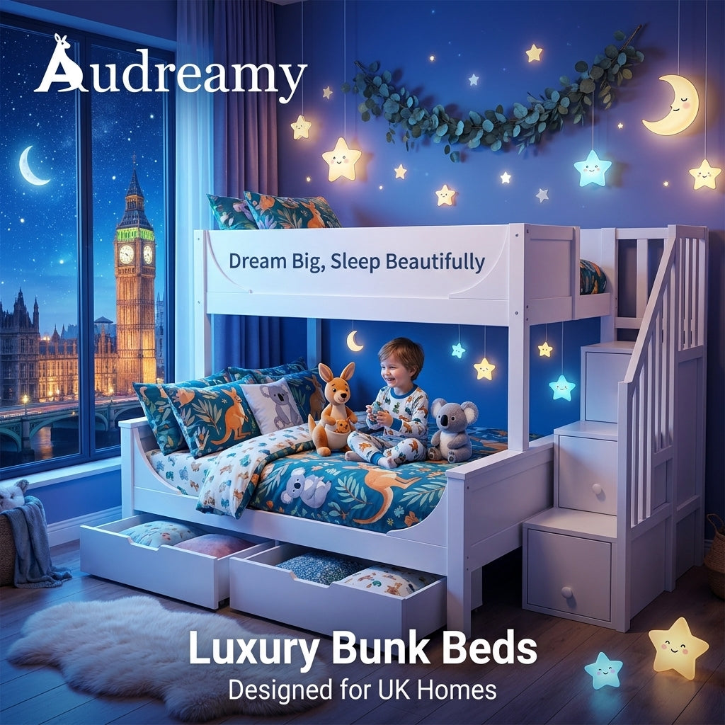 Audreamy Polara Bunk Bed with Storage for Kids White Wooden