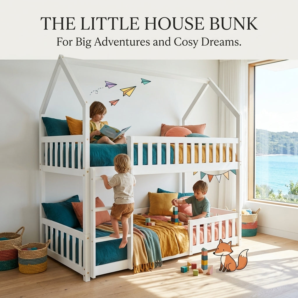 Audreamy Solvyn Castle-Shaped Wooden Bunk Bed White Single