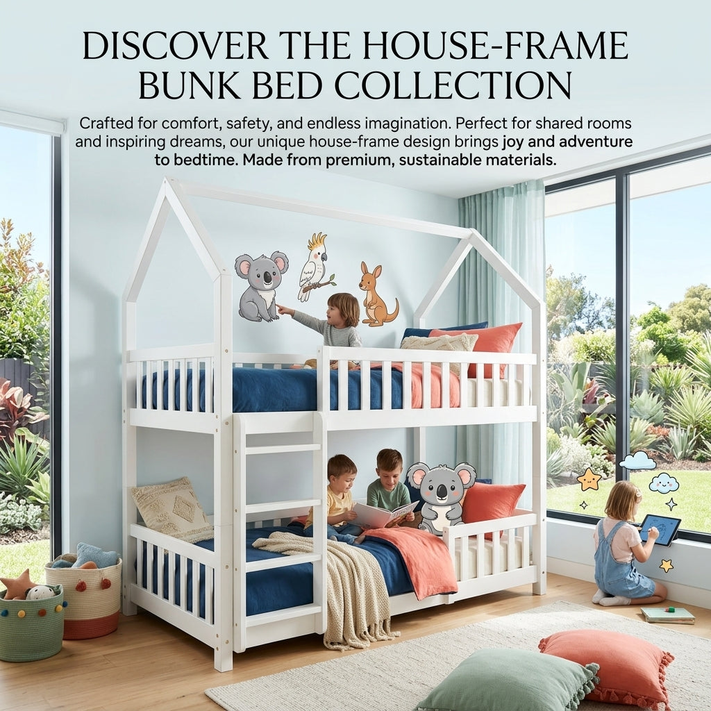 Audreamy Solvyn Castle-Shaped Wooden Bunk Bed White Single