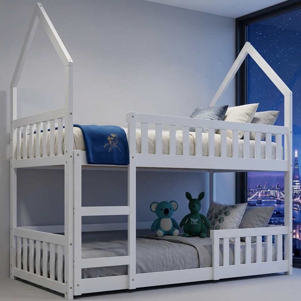 Audreamy Solvyn Castle-Shaped Wooden Bunk Bed White Single