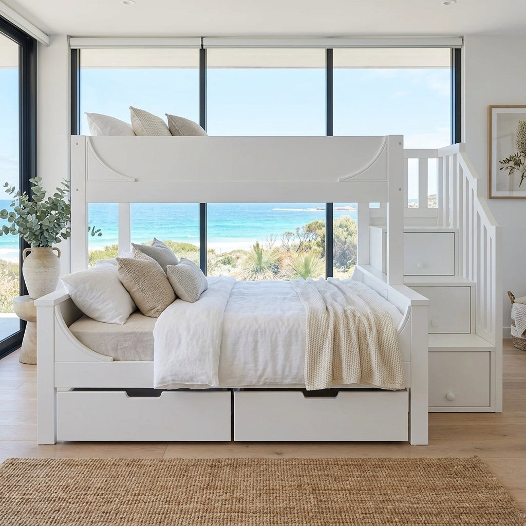 Audreamy Polara Bunk Bed with Storage for Kids White Wooden
