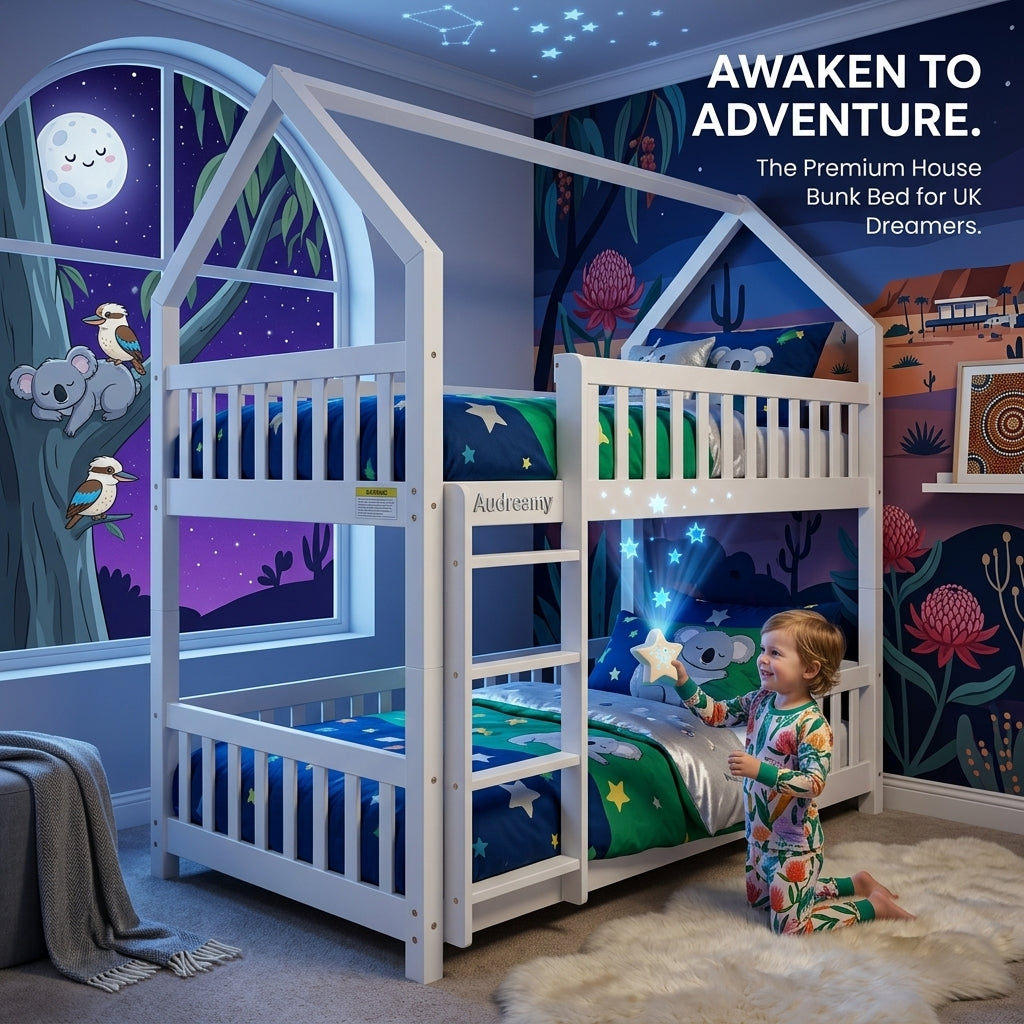 Audreamy Solvyn Castle-Shaped Wooden Bunk Bed White Single