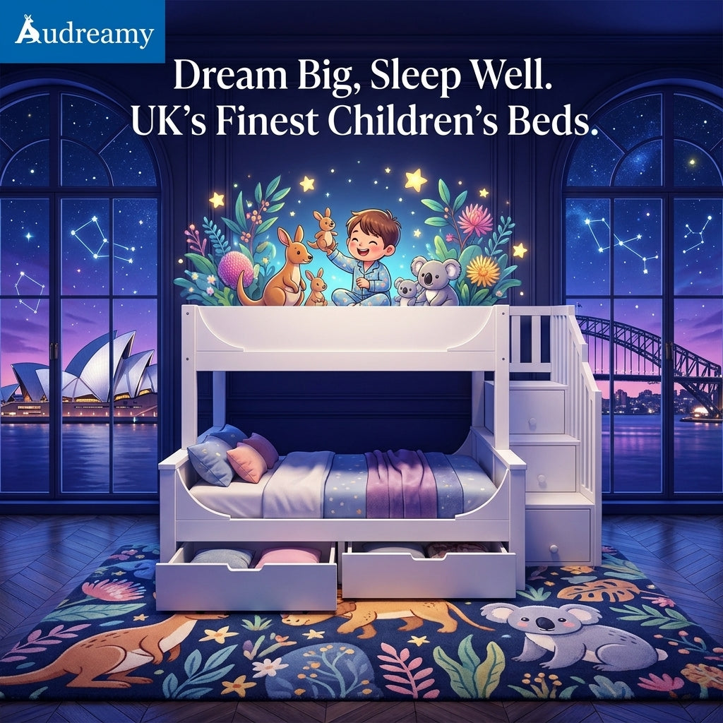Audreamy Polara Bunk Bed with Storage for Kids White Wooden