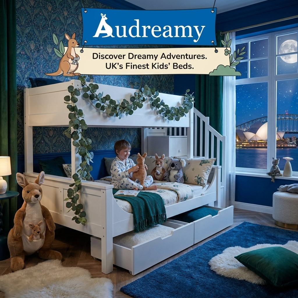 Audreamy Polara Bunk Bed with Storage for Kids White Wooden