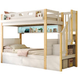 Audreamy Bobo Children's Loft Bunk Bed with LED Lights & Storage Stairs White Natural ottoman