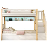 Audreamy Bobo Children's Loft Bunk Bed with LED Lights & Storage Stairs White Natural ottoman