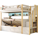 Audreamy Bobo Children's Loft Bunk Bed with LED Lights & Storage Stairs White Natural ottoman