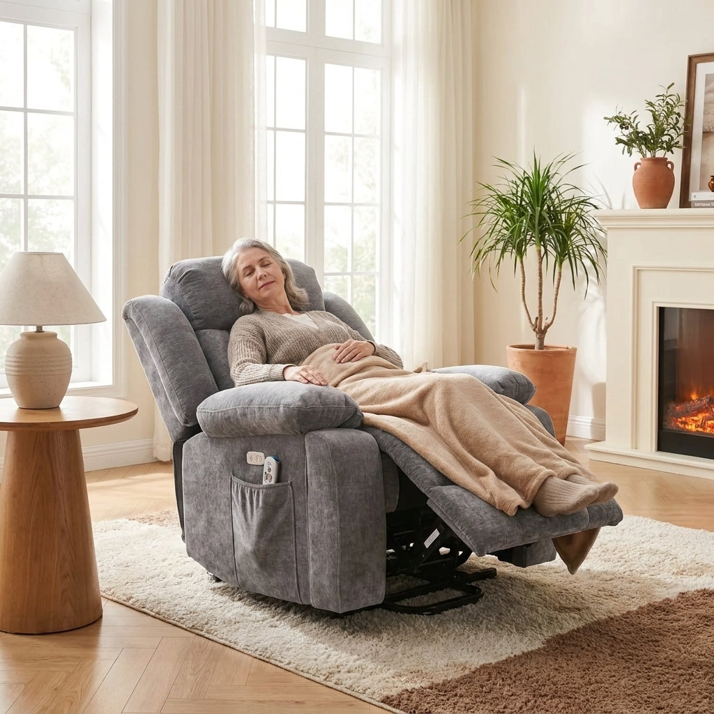 Recliner Armchair Electric Power Lift Sofa with Massage and Heat for Elderly, Heavy Duty and Safety Motion Reclining Mechanism Fabric Sofa