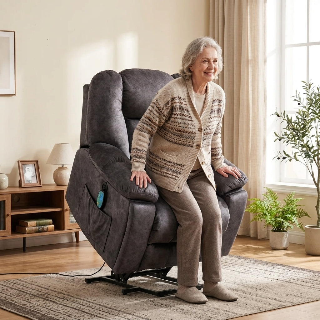 (Pictures Change)Power Massage Lift Recliner Chair with Heat & Vibration for Elderly, Heavy Duty and Safety Motion Reclining Mechanism - Antiskid Fabric Sofa Contempoary Overstuffed Design