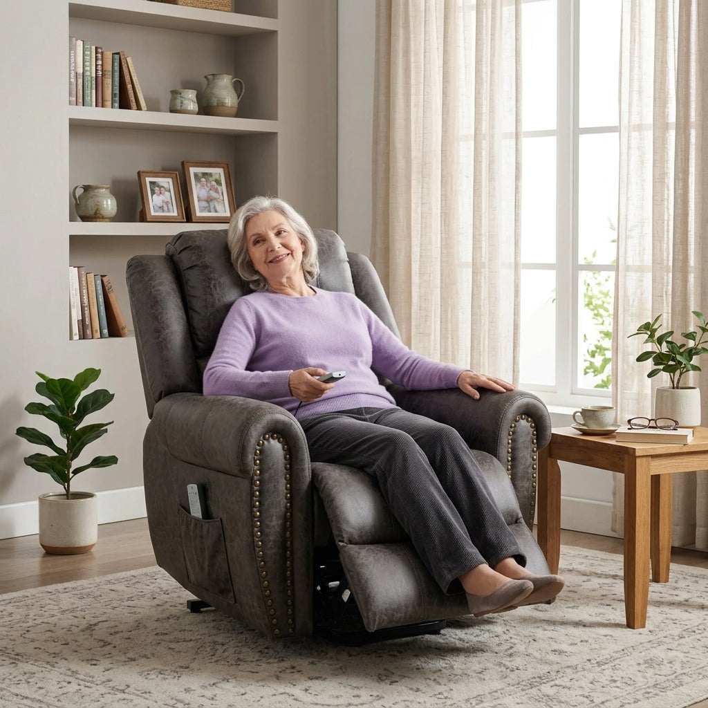 Large Power Lift Recliner Chairs with Massage and Heat for Elderly Big People, Massage Chair Heavy Duty Electric Faux Leather Reclining Chairs with USB Port and 2 Side Pockets